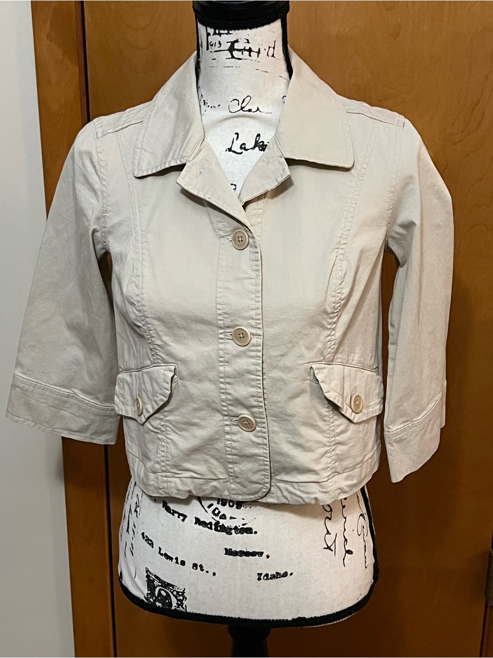 Talbots Cream Cropped Button Front Utility Jacket